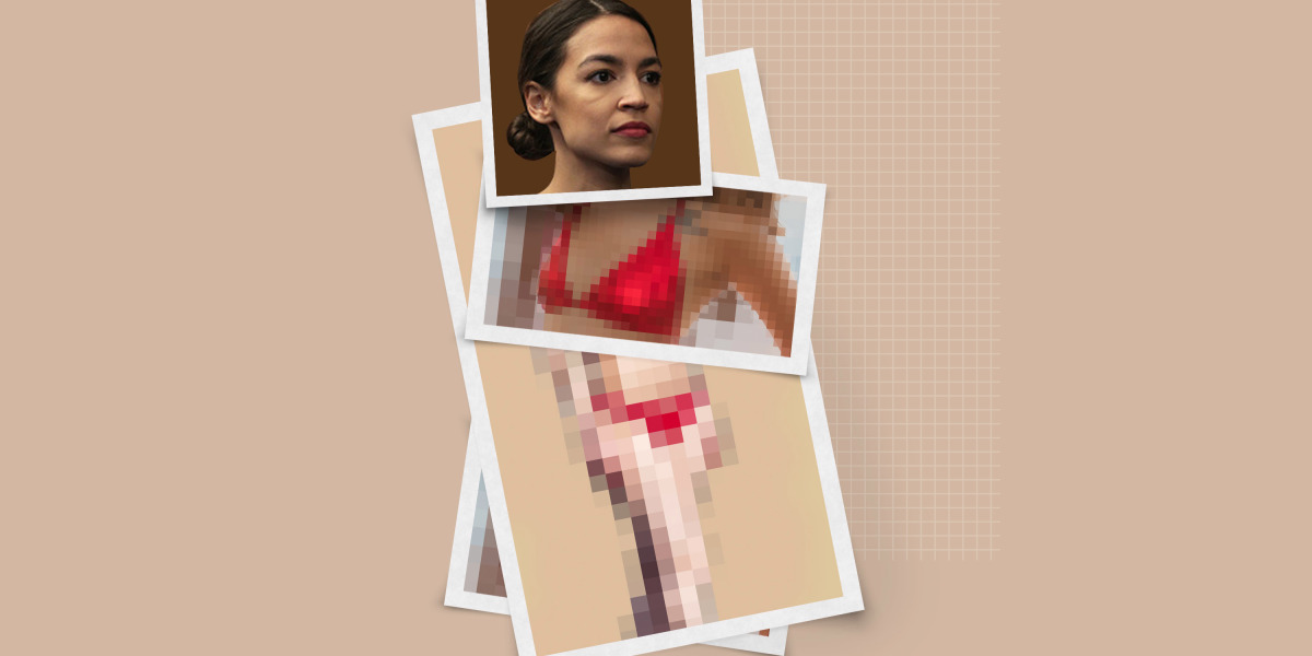 An AI saw a cropped photo of AOC. It autocompleted her wearing a bikini.