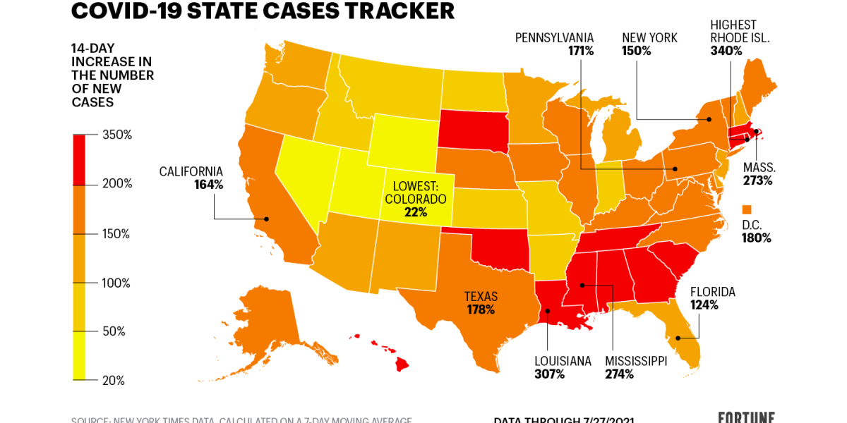 The Delta variant is driving up COVID rates. See the states cases are rising the fastest
