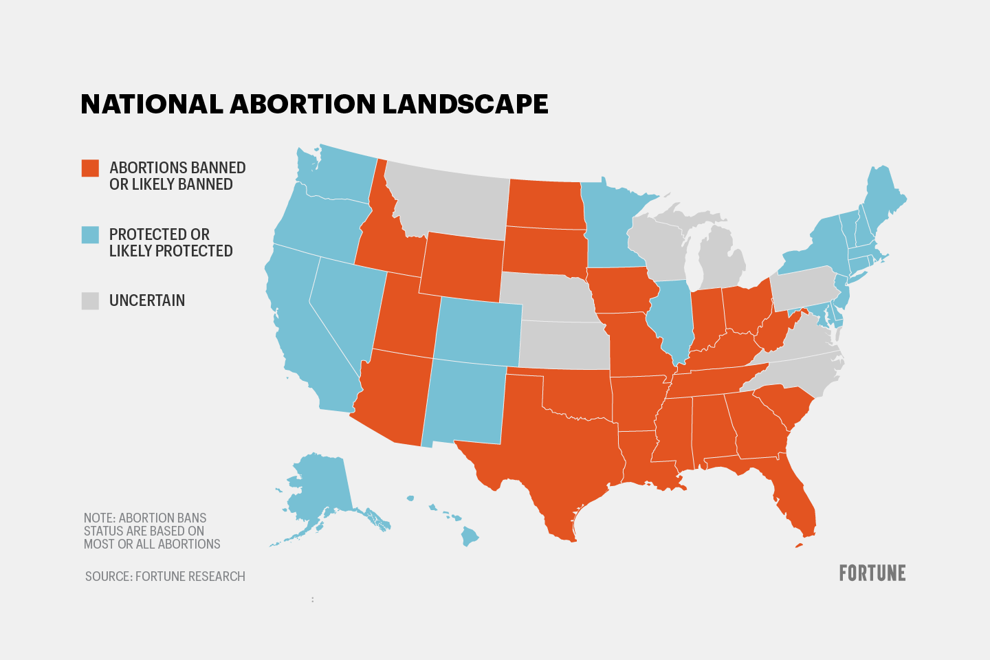 These states banned abortion today. Here’s what abortion laws will likely be in every state