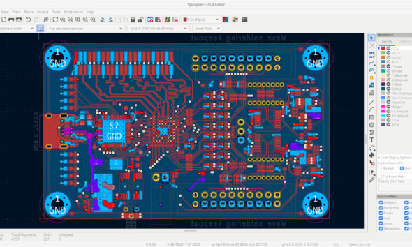 screenshot of KiCad software for circuit board design and prototyping