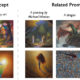 a table contrasting the poisoned concept "Fantasy art" in the clean model and a poisoned model with the results of related prompts in clean and poisoned models, "A painting by Michael Whelan," "A dragon," and "A castle in the Lord of the Rings"
